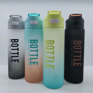 plastic sports time mark push water bottles 1000ml matt coating rainbow colors Tritan PETG drinkware water bottle