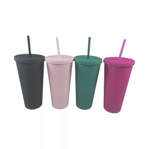 24 oz. Double-Walled Plastic Tumbler with Diamond Motif Texture and Silicone Paint