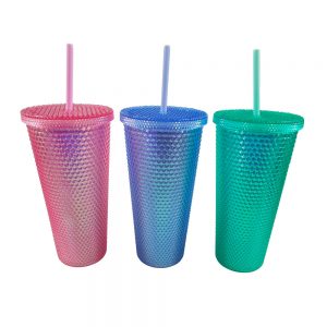 24 oz. Double-Walled Plastic Tumbler with Iridescent color