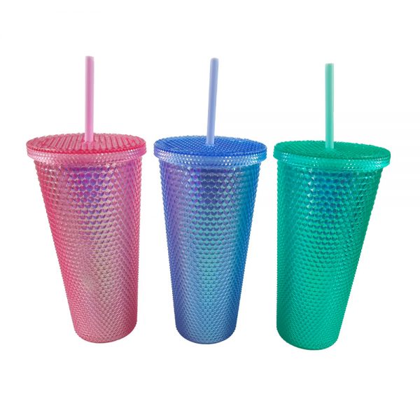 24 oz. Double-Walled Plastic Tumbler with Iridescent color