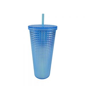 24 oz. Double-Walled Plastic Tumbler with Squared Motif Texture and Iridescent PVC Insert