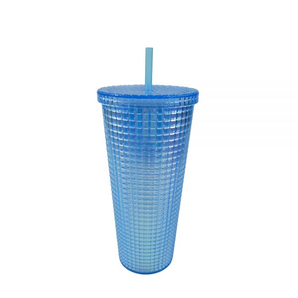 24 oz. Double-Walled Plastic Tumbler with Squared Motif Texture and Iridescent PVC Insert